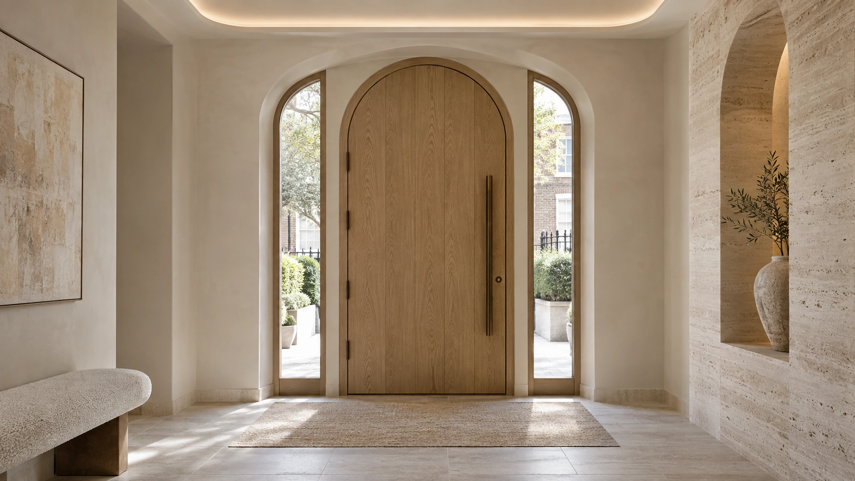Arched natural oak door — Accanto architectural illustration