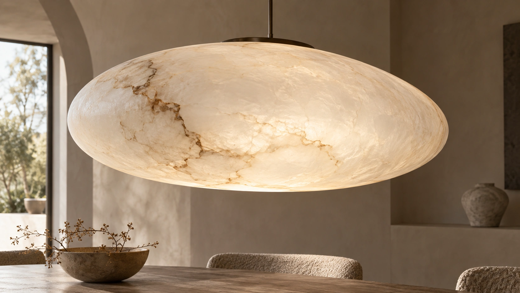 A luminous alabaster pendant