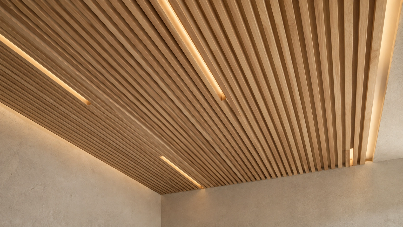 Crafted oak slatted ceiling — Accanto design illustration