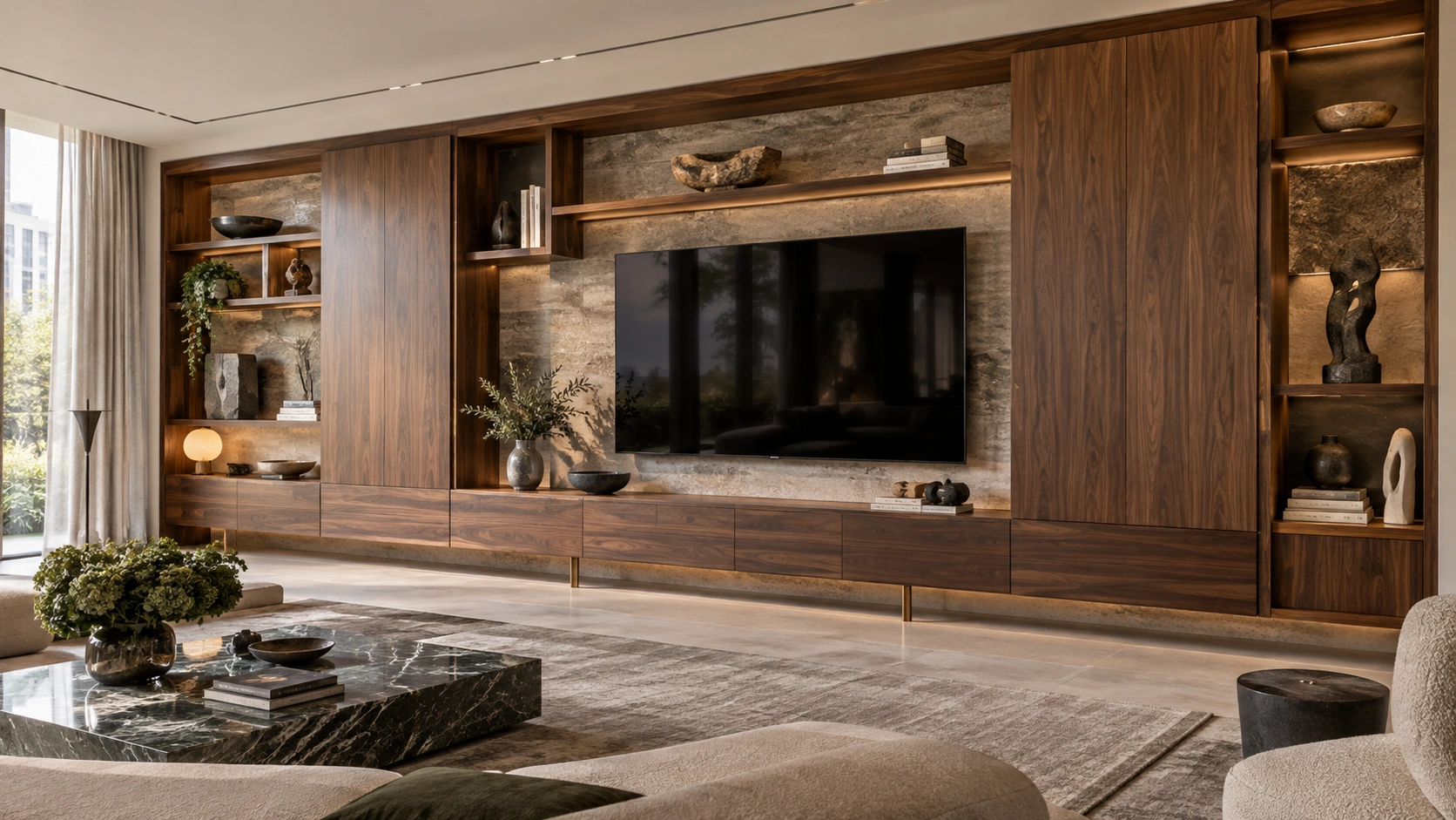 Architectural walnut wall system — Accanto design illustration