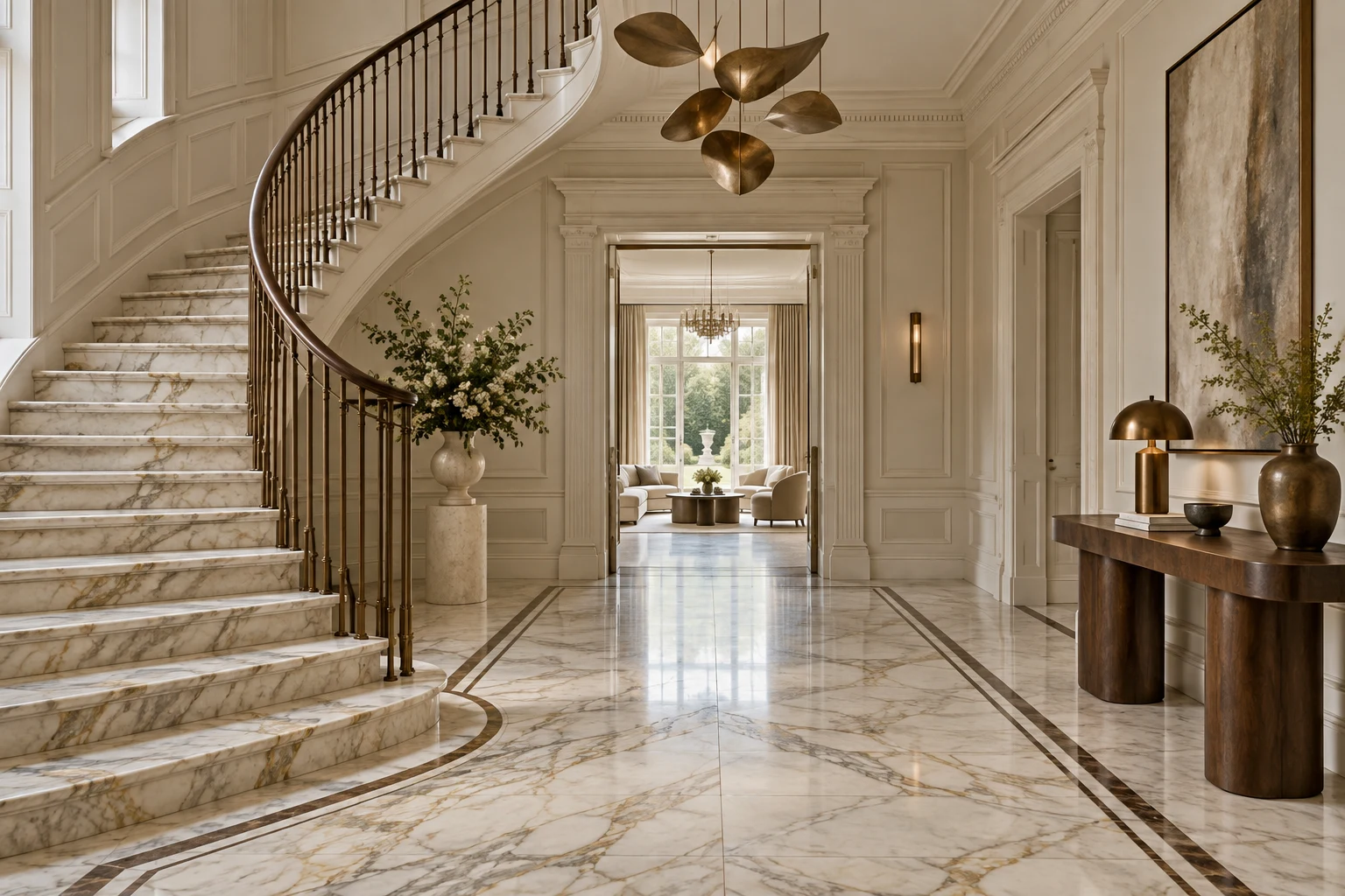 Entrance hall with curved marble staircase